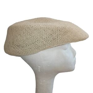 Men's White Straw Newsboy Cap with black elastic band size XL Hat